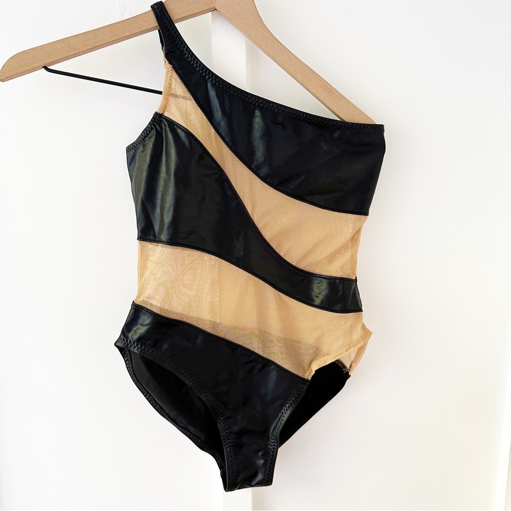 NORMA KAMALI black foil Snake Mesh Stripe One Piece Swimsuit - Picture 4 of 6